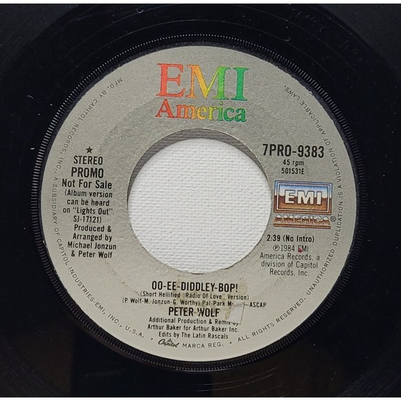 Peter Wolf Promo 45 Oo-Ee-Diddley-Bop! on EMI America EX Synth-Pop - Picture 2 of 2